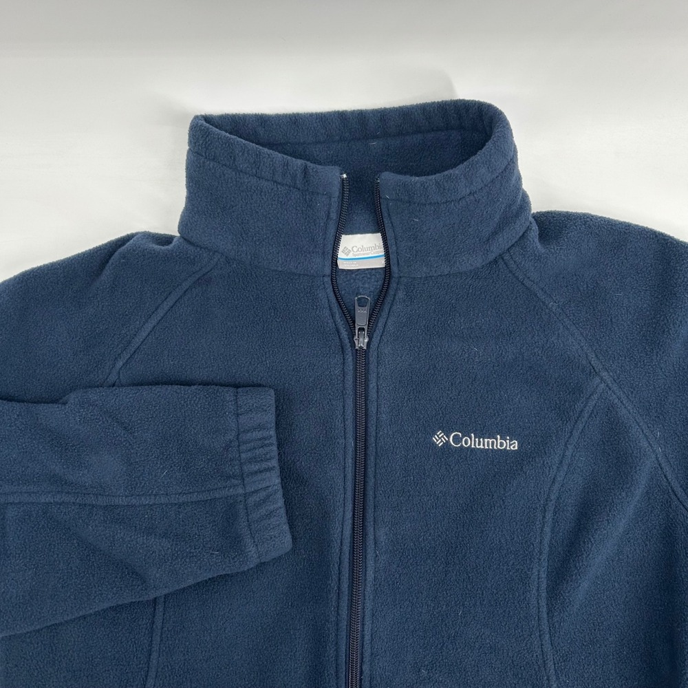 Columbia Fleece Jacket Womens XL Navy Blue Full Zip Mock Neck Outdoor Layer
